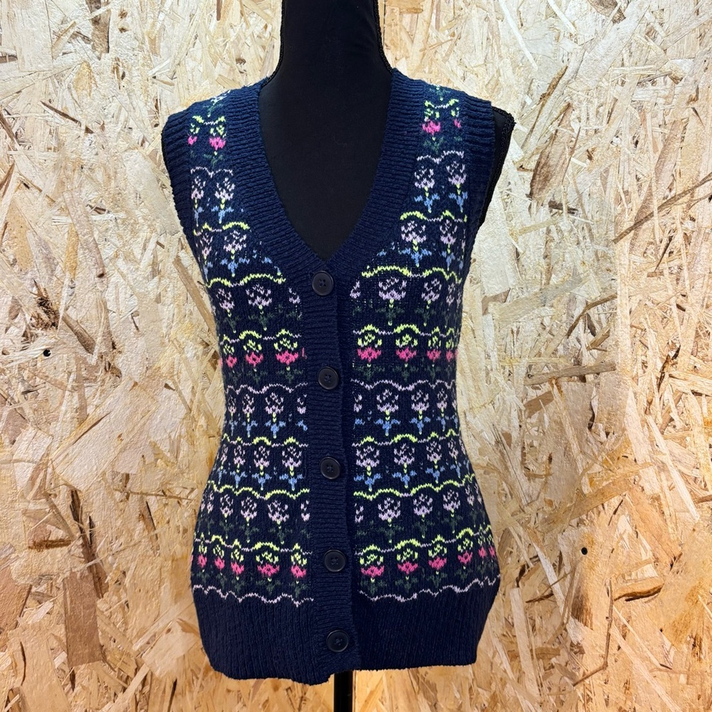 Maeve Anthropologie Knit Sweater Vest S | Floral Pattern | Cottagecore Preppy